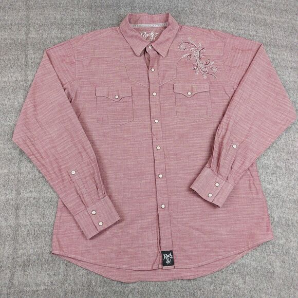 Rock 47 Men's Size X-Large Red Western Shirt Embroidered Pearl Snap Wrangler - Picture 2 of 7